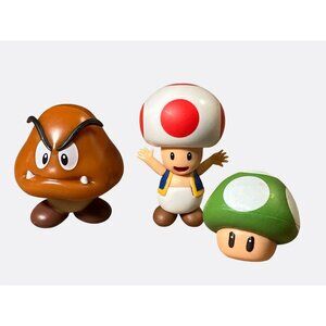 Super Mario Action Figures Set Of 3 Toad Goomba Green Mushroom Collectible Toys